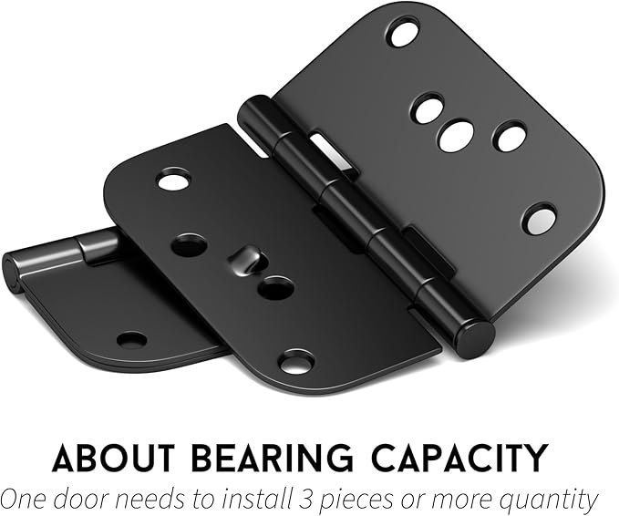 goldenwarm Black Door Hinges 4inch 3 Pack Security Door Hinges, Interior/Exterior Matte Black 4" Hinges with 5/8" Radius Corner for Doors Reversible Full Mortise Combination
