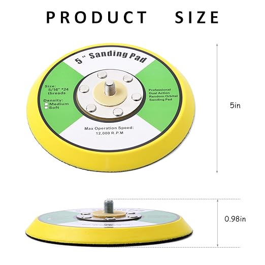 1Pcs 5in Hook and Loop Flexible Backing Pad, 5" Sanding Back Pad 5/16" 24 Thread for Air Orbital Sander and Pneumatic Polisher
