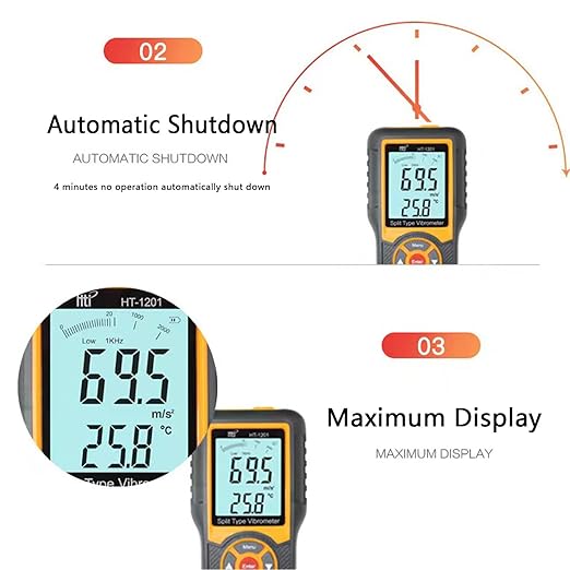 Vibration Meter,Vibrometer Split Probe Vibration Tester, Digital Vibration Analyzer Mechanical Vibration Meters Vibration Sensor Measure Acceleration, Velocity and Displacement