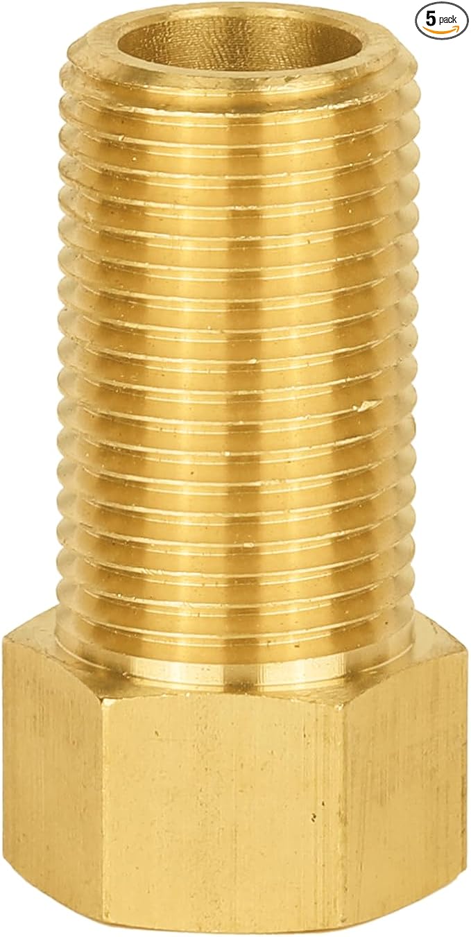 (Pack of 5) EFIELD 1/2" Male Pipe(NPSM) x 1/2" Female Pipe(NPSF) Extension Brass Fitting Adapter, 50MM Length, Hex Connector with Sealing Tape,(NPT137)