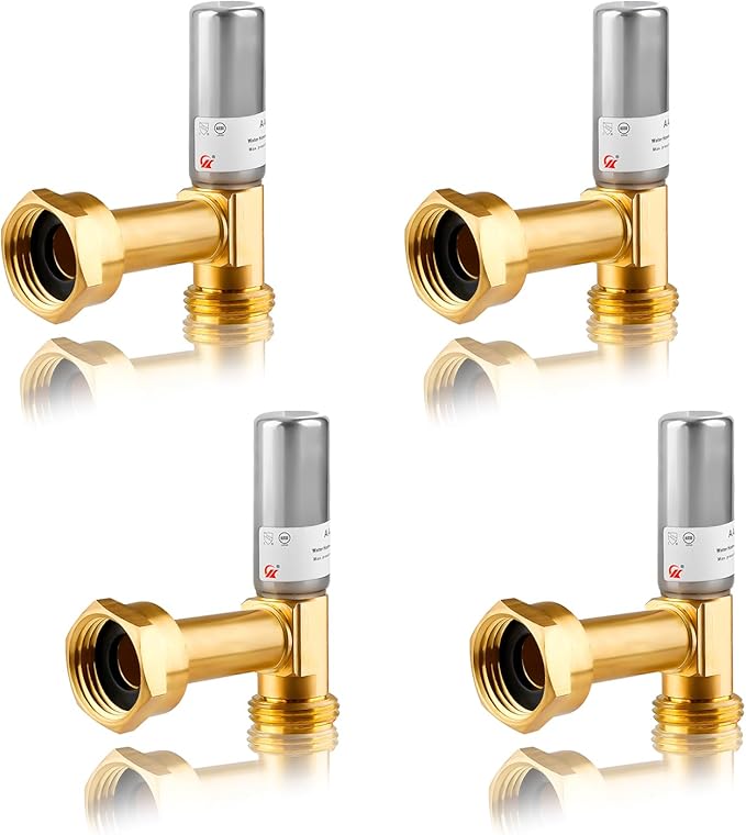 Water Hammer Arrestor for Washing Machine, 3/4 Inch Swivel FHT x 3/4 Inch MHT, Stainless Steel Angle Hammer Arrestor, Fittings of Metal for Pipes Applicable for Garden Hose and Plumbing(Pack of 4)