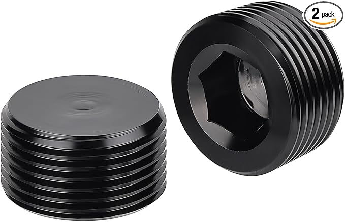 EVIL ENERGY 1" NPT Plugs Aluminum Socket Allen Head Black, Pack of 2
