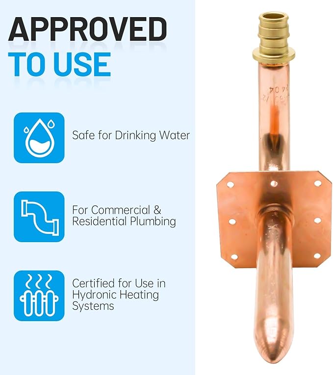 PEX-A Expansion Copper Stub Out Elbow with Wall Flange, 1/2" x 6" F1960 Certified - Lead-Free Plumbing Fittings for PEX-A Tubing (4 Pack)