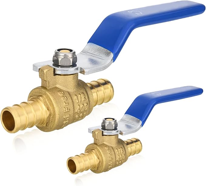 50-PCs HeSun PEX Ball Valves, 1/2-Inch Brass Crimp Pex Valve for Hot and Cold Water, 1/4 Turn Full Port Shut-off, ASTM F1807, Blue(VALVE009-50)