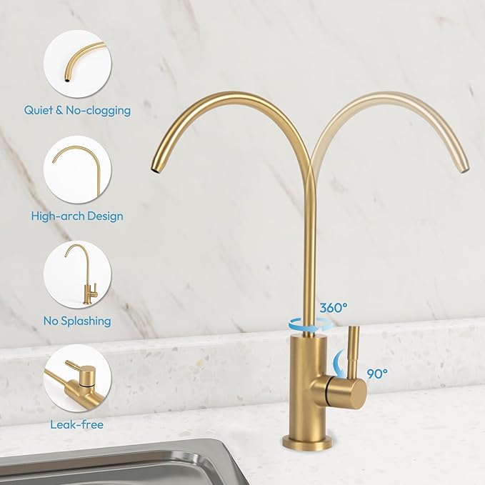 Besdor Reverse Osmosis Faucet, Filtered RO Drinking Water Faucet for Kitchen Sink, Non-Air Gap, 360-degree Rotation, Lead-Free, 304 Stainless Steel, Brushed Gold