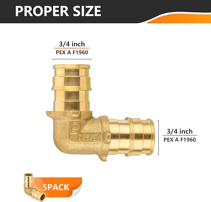 5-Pack HeSun Pex-A Fitting, 3/4 Inch Expansion Elbow(90-Degree),Pex Expansion Fitting 3/4" x 3/4" Elbow,ASTM F1960(PEX1960035-5)