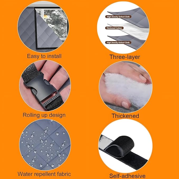 Thermal Window Cover for Wintern, Window Insulation Kit Blackout Oxford Curtain, Thicken Warm Waterproof Attic Insulation Blanket, Draft Blocker in Home RV 38 39 47 57 62 63in(Grays,63x118in)