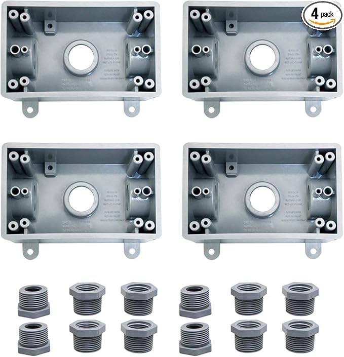 Single-Gang Electrical Outlet Box,Suitable 1/2-Inch or 3/4-Inch Electrical Conduit Weatherproof Outdoor Outlet Box,UL Listed,Plastic Junction Box Outlet（4PCS）