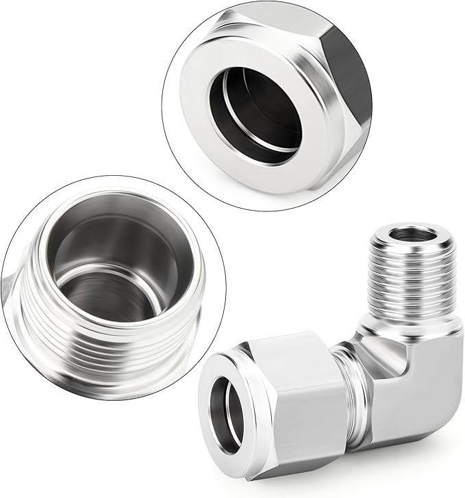 TAISHER 1PCS 316 Stainless Steel 90 Degree Compression Tube Pipe Fitting Connector, 3/4" Tube OD x 1/2" NPT Male Adapter