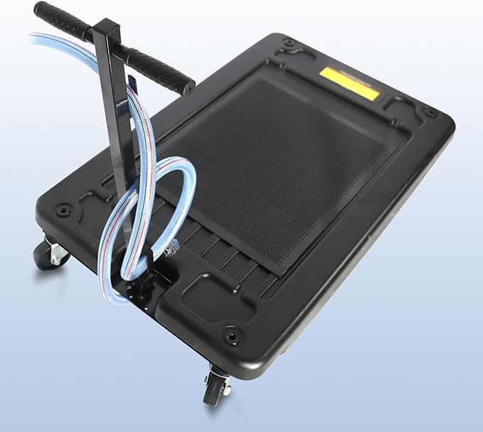HKTE Oil Drain Pan, 17Gallon(64L), Low-Profile, T-Handle and Heavy-Duty Casters, Quick Drainage, Splash Guard Cover Design