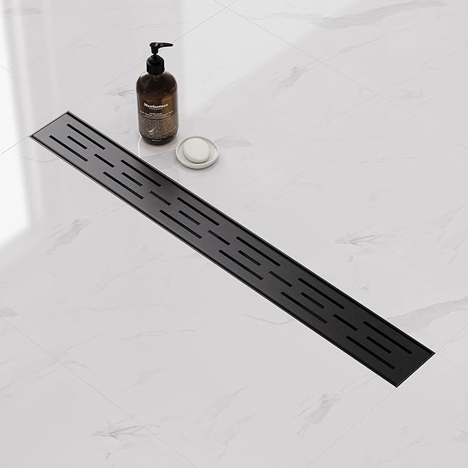Neodrain 24 in Rectangular Linear Shower Drain with Brickwork Pattern Grate, 304 Stainless Steel Bathroom Floor Drain,Shower Floor Drain Includes Adjustable Leveling Feet, Hair Strainer,Black