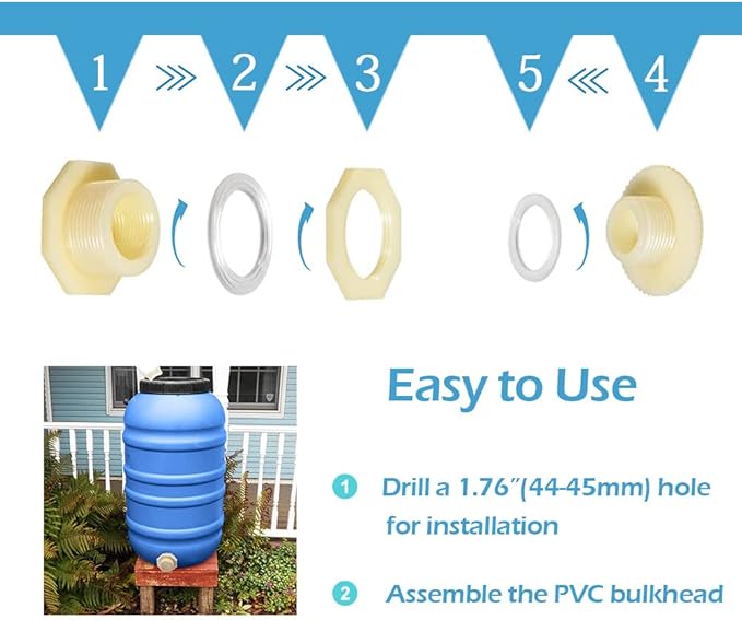 Quickun 1" ABS Bulkhead Water Tank Connector Adapter Fitting with Plugs Thru-Bulk Pipe Fitting (Set of 4)