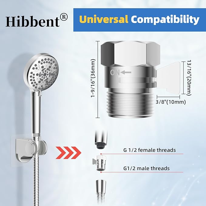 Hibbent All Metal 3 Pack Shower Head Flow Control Valve, G1/2 Brass Shut-off Valve with Metal Handle Lever, Shut OFF Water Flow Control Regulator for Handheld Shower, or Bidet Sprayer, Chrome