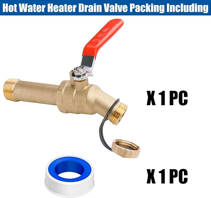 WHK Water Heater Drain Valve 3/4"MIP X 3/4" Male GHT Full Port Connection to drain or Flush Hot Water Heater Faster and Easy(Lead-Free Brass,3 Inch Shank with Long Handle)
