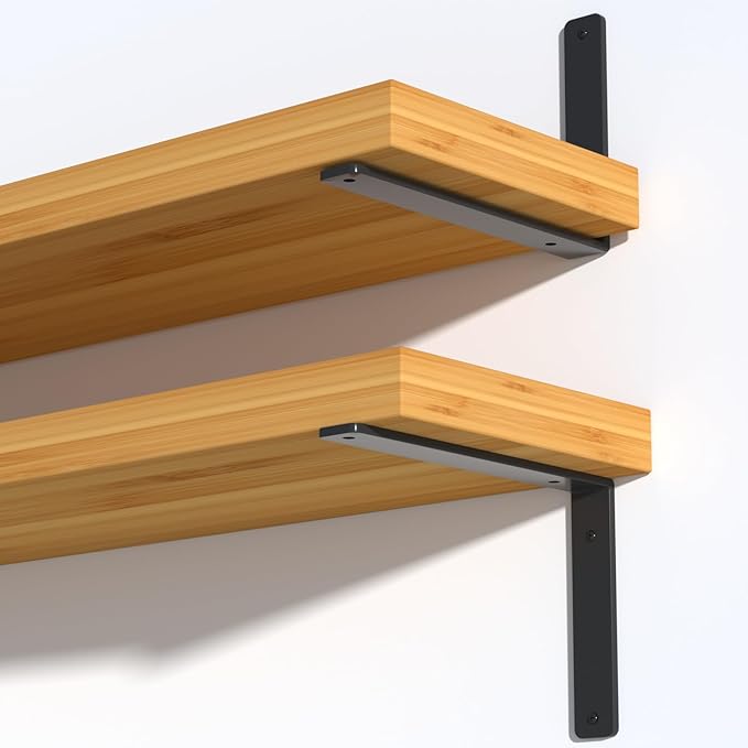 12 Pack - L 9" x H 6" x W1.5, 5mm Thick Black L Shelf Bracket, Iron Shelf Brackets, Metal Shelf Brackets, Floating Shelf, Shelf Supports with Screws