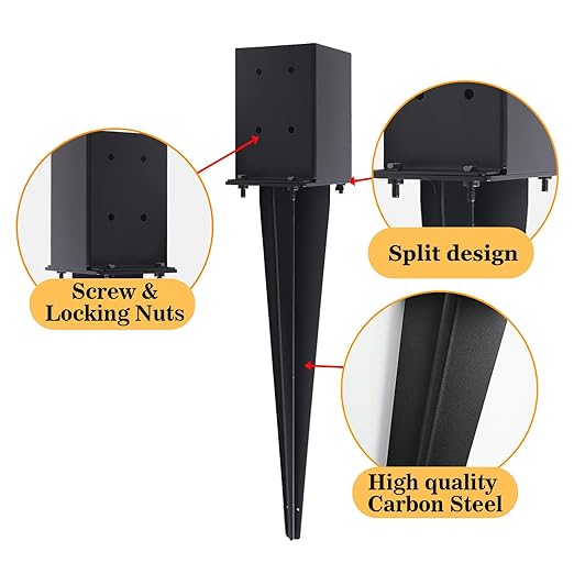 1 Pcs 4"x4" Fence Post Anchor Ground Spike,(Internal 3.6"x3.6"),Metal Post Stake Ground 22" with Black Powder-Coated,Fence Stakes Post Base for Deck,Fence,Porch,Railing,Mailbox