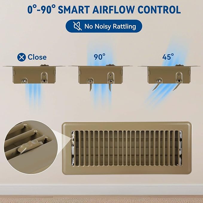 4" x 12" Floor Register Vent Covers 4-Pack, Walkable Powder-Coated Metal Vent Covers with Adjustable Airflow, Curved Safe Edges for Floor/Wall, Brown