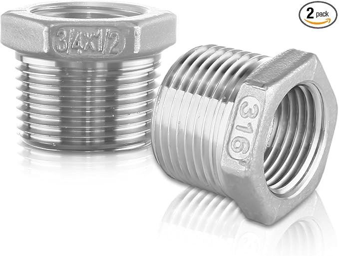 316 Stainless Steel Hex Bushing Reducer, 3/4" NPT Male to 1/2" NPT Female Pipe Fitting Adapter - Corrosion Resistant Connector for Plumbing, Hydraulic, Air, Oil & Gas Systems (3/4" to 1/2")