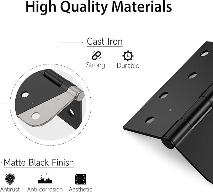HOSOM 3 Pack Black Exterior Door Hinges 4 Inch, 5/8" Radius, Removable Pin, Perfect for Heavy-Duty Front & Back Door, Antirust & No Squeaks