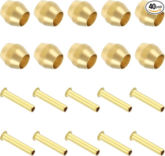 PATIKIL Brass Compression Sleeves Ferrules for 1/8 Inch OD Hose Tube, 40 Pack Brass Ferrule Brass Compression Insert Fitting Assortment Kit for Air Water Gas Pipe