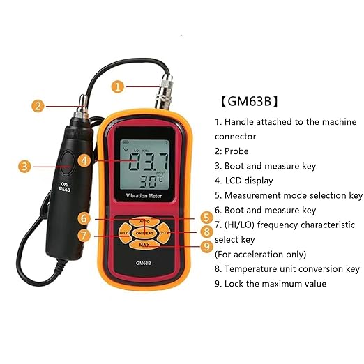Vibration Meter,LCD Display Vibration Analysis Meter Detect Defects in Motors, Fans, Pumps, Compressors and Machine Tools