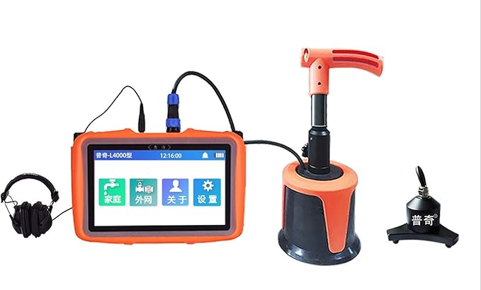 PQWT L4000 Underground Water Leak Detectors Indoor Outdoor Wall Water Pipe Detector Machine Multi Sensor Acoustic Pipeline Leakage Detection Kit Noise Reduction Headphone Smart Touchscreen Carry Case