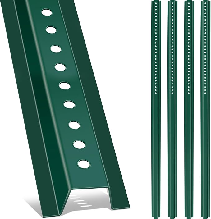Gisafai 4 Pack 6 ft Tall U Channel Sign Steel Post with Green Enamel Coating Heavy Duty Metal Sign Post with Pre Drilled Holes for Easy Mounting