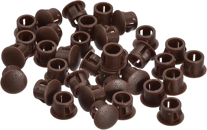 uxcell 8mm(5/16") Plastic Hole Plugs, 36Pcs Flush Type Panel Round Snap in Fastener Knockout Locking Plugs for Furniture Insert End Caps Panels, Brown