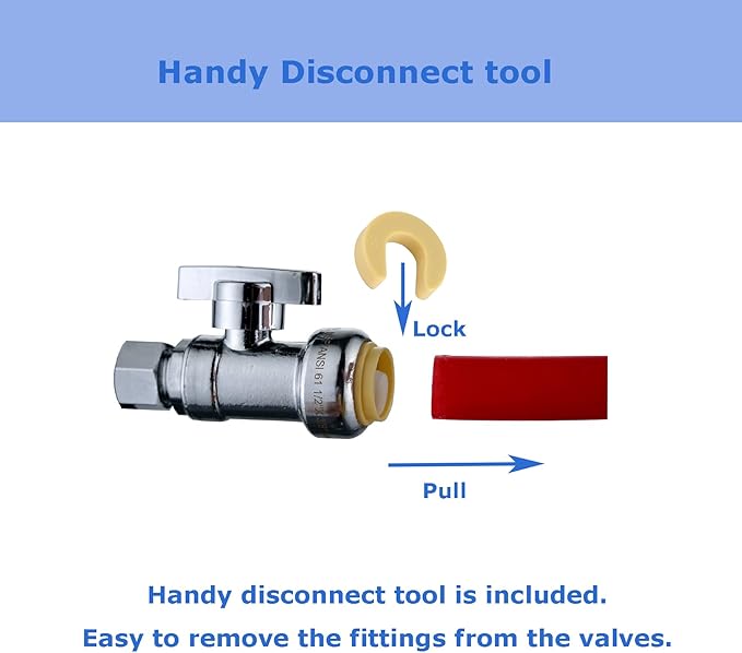 (10-Pack) Cyrret Push Fit Valve 1/2 inch Push × 3/8 Inch Compression No Lead Brass Straight Angle Stop Shut off Valve 1/4 Quarter Turn, Push-to-Connect PEX, Copper, CPVC (Disconnect Clip Included)