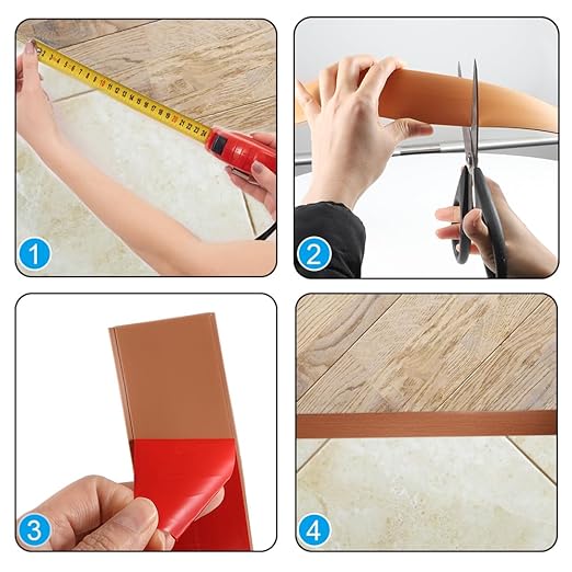 8Ft Floor Transition Strip, 2in Wide Self Adhesive Vinyl Threshold Strip for Joining Floor Gaps Wood Grain Design Tap (Teak Dark Brown)