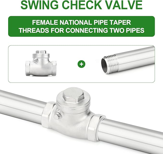 TAISHER 1PCS 304 Stainless Steel 1-1/4" Female Swing Check Valve，Backflow Prevention, One Way Check Valve CF8 WOG 1000
