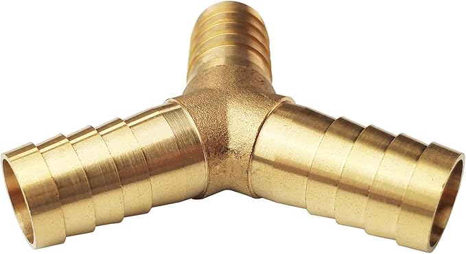 2PCs 3/4" Brass Hose Barb Fitting 3 Way Y Shape Barbed Splicer Mender Union Fitting with 6PCs Hose Clamp for Oil Water Air