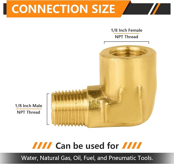 5-PCs HeSun Brass Pipe Fitting, 1/8" NPT Male x 1/8" NPT Female 90-Degree Barstock Street Elbow