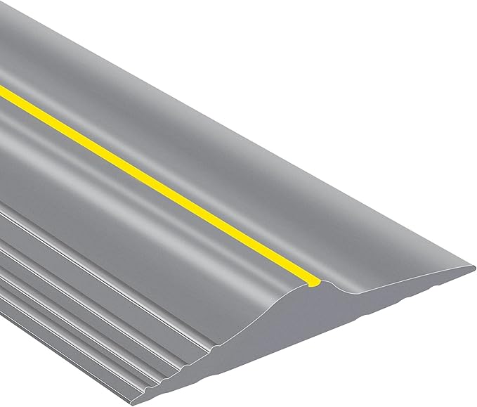 20Ft/6M Universal Garage Threshold Seal Strip, Garage Door Bottom Weatherproof Strip Rubber DIY Weather Stripping Replacement, Not Include Adhesive (Grey-Yellow Line)