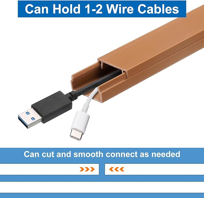 HARFINGTON 4pcs Cord Hider Wall 15inx0.8inx0.4in (LxWxH) PVC Cable Cover Self Adhesive Wire Hider Wall Mounted TV Cable Raceway for Cables Management (60in Total Length),Brown