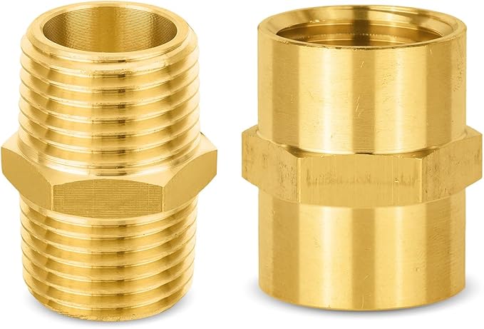 200-PCs HeSun Brass Pipe Fittings Combo, 100-PCs 1/2" NPT Male + 100-PCs 1/2" NPT Female Hex Nipple Adapter