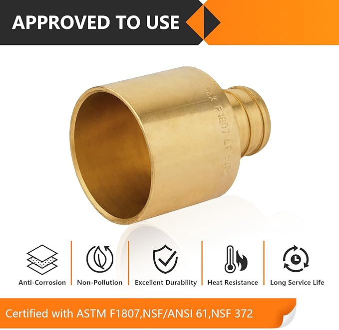 100-Pack HeSun PEX Fittings, 3/4" PEX x 1" Female Sweat Adapter (Over Copper Tube), Brass Crimp Fitting for ASTM F1807(PEX1807135-100)