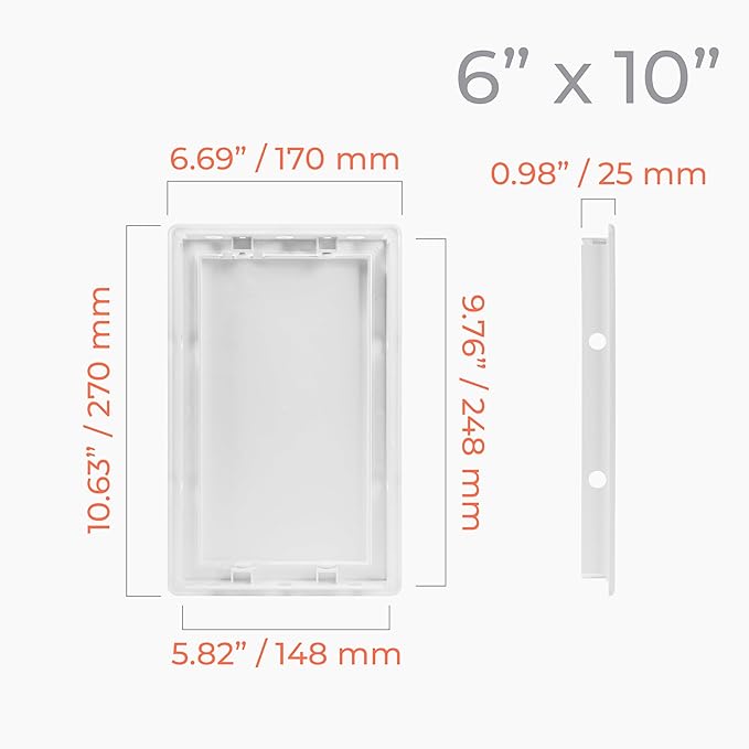 6x10 Inch White Access Panel – ABS Plastic Rectangular Wall & Ceiling Access Door for Plumbing Electrical HVAC – Easy Install Indoor Panel for Drywall, Home Improvement and Maintenance