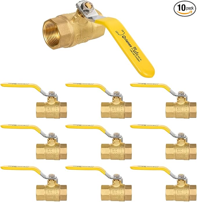 10Pack ORIANSE 3/4 Inch FIP Threaded Ball Valve, Brass Full Port 3/4" Female NPT x 3/4" Female NPT, 150PSIG working steam pressure, 600WOG 1/4-Turn Shut Off Ball Valve for Water Oil Gas
