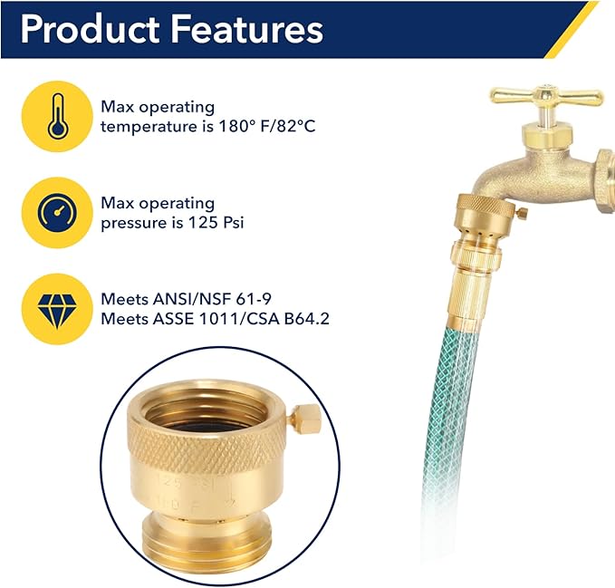 3/4 Inch FHT x 3/4 Inch MHT Brass Hose Bib Backflow Preventer,Vacuum Breakers Outside Faucet, Garden Hose Bib for Outdoor Faucet（15 pack）