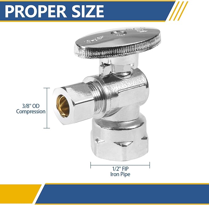 Angle Stop Valve,1/2" FIP Iron Pipe x 3/8" Compression Chrome Angle Shut-off Valve with 1/4 Turn (Pack of 20)(VALVE054-20Pack)
