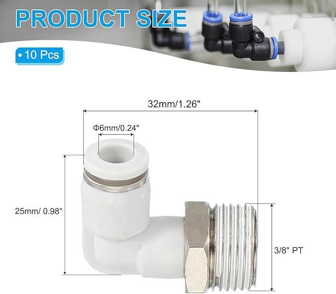 PATIKIL Push to Connect Fitting, 10 Pack Pneumatic Air Elbow Quick Connector 3/8"PT Male Thread x 6mm Tube 90 Degree Connect Tubing Elbow Air Tube Fitting Pneumatic Quick Adapter, White