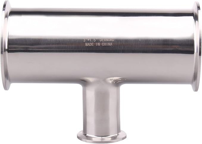 DERNORD Reducing Clamp Tee 3 Way Stainless Steel 304 Sanitary Fitting (3 inch x 3 inch x 1.5 inch)