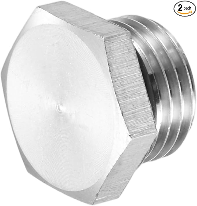 2-Pack Outer Hex Head Thread Pipe Plug Fitting, M16x1.5mm Male 304 Stainless Steel Solid Thread Bung Plug with Sealing Ring for Terminating Pipe Ends