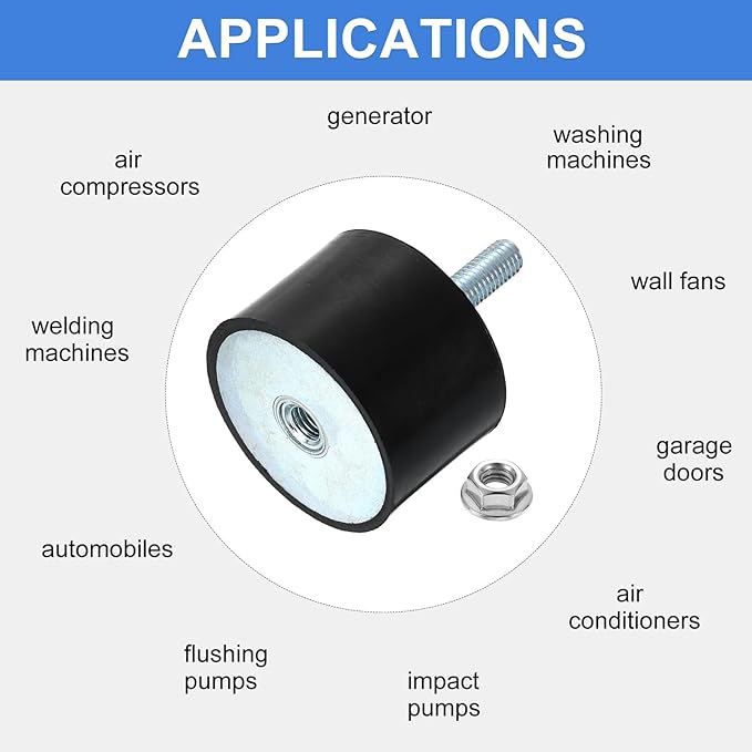 uxcell M10 Rubber Mounts, 1Pcs 60x40mm(DxH) Rubber Cylindrical Anti Vibration Isolator Shock Absorber with Lock Nut for Car Bobbin Generator Air Compressors