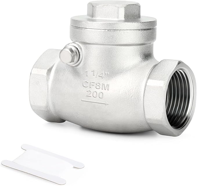 TAISHER 1PCS 304 Stainless Steel 1-1/4" Female Swing Check Valve，Backflow Prevention, One Way Check Valve CF8 WOG 1000