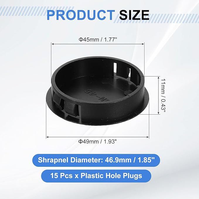 uxcell 15Pcs Plastic Hole Plugs, 45mm(1-3/4") Flush Type Panel Plugs, Round Snap Knockout Locking Plugs for Furniture Insert End Caps Panels, Black