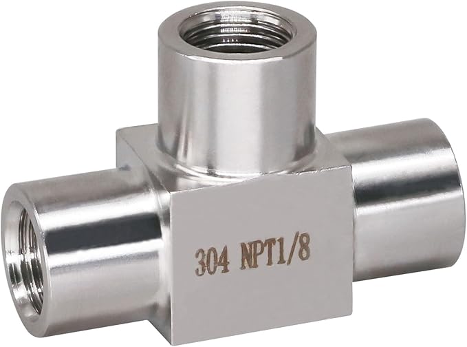 tee pipe fitting NPT 1/8 female 3 ways T adapter, stainless steel 304 forged hose fitting tee shaped pipe connector, heavy duty 4350 psi