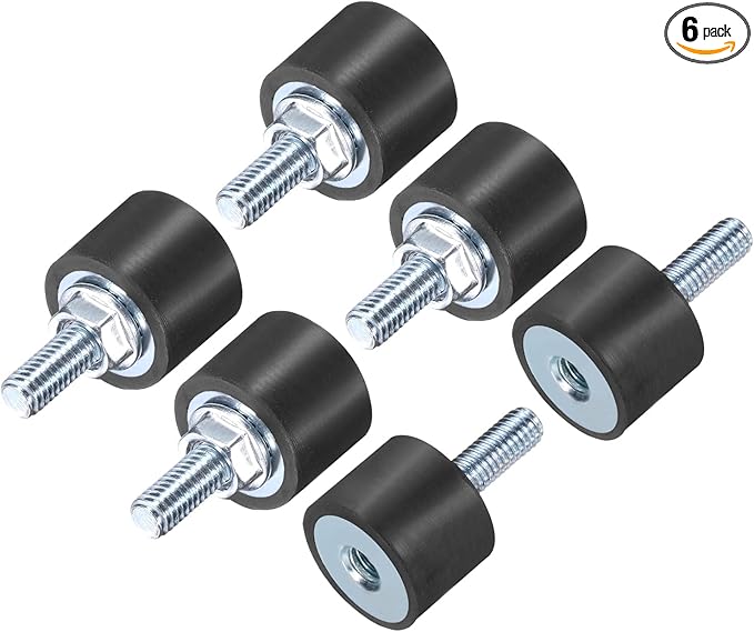 uxcell 6pcs M6x18mm Rubber Isolator Mounts with Studs 20x15mm Male Female Vibration Shock Absorber Zinc Plated Cylindrical Thread Mounts Anti Vibration Isolators with 6pcs M6 Lock Nuts