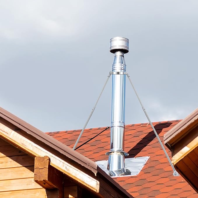 2025 Update 6" Extended Roof Bracket Kit, Adjustable Extended Roof Brace for Securing 6" Diameter Stove Pipe, Providing Stability to The Chimney Against Wind and Snow